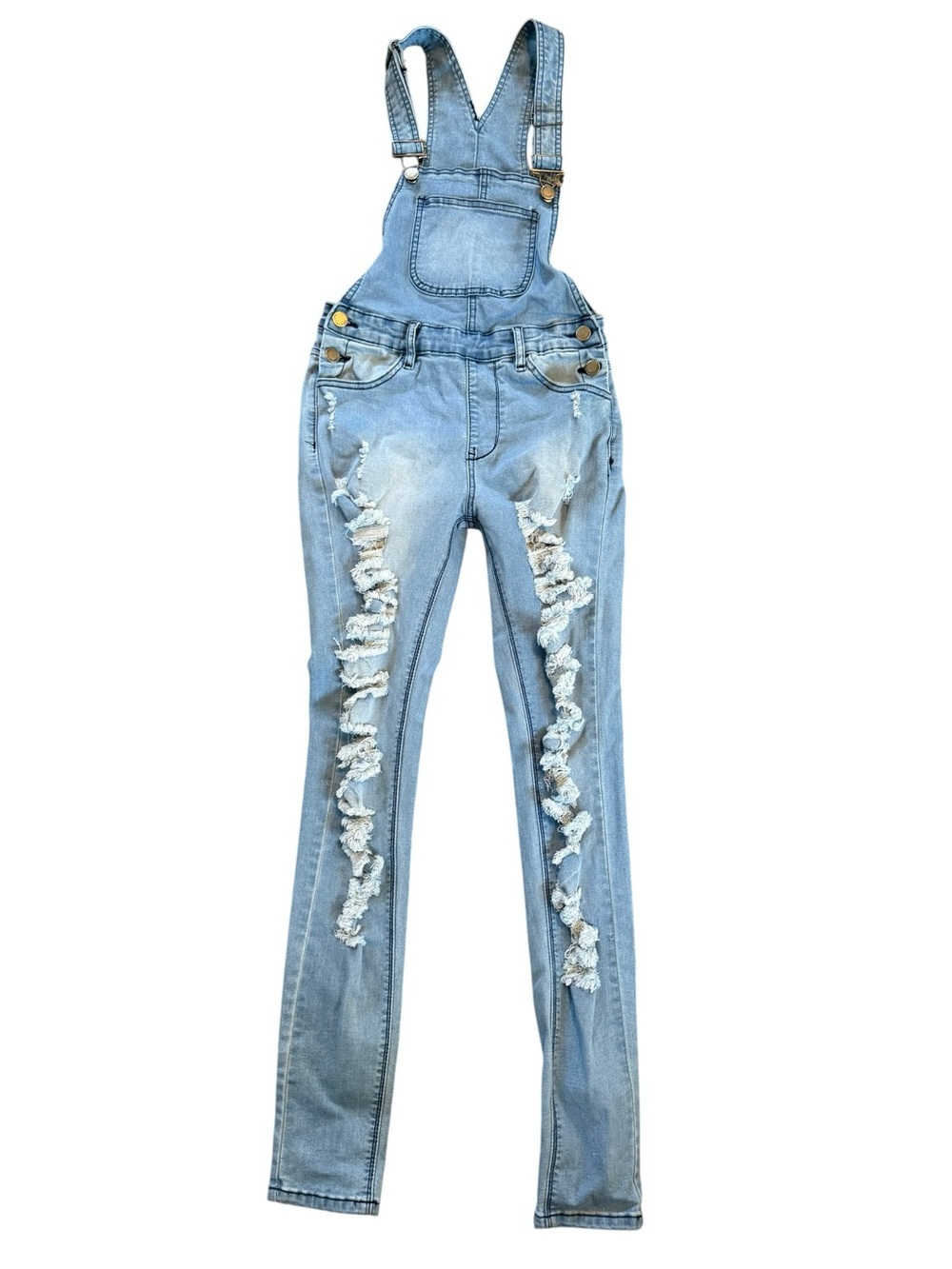 Women’s American Bazi ripped distressed stretchy denim overalls Size Small